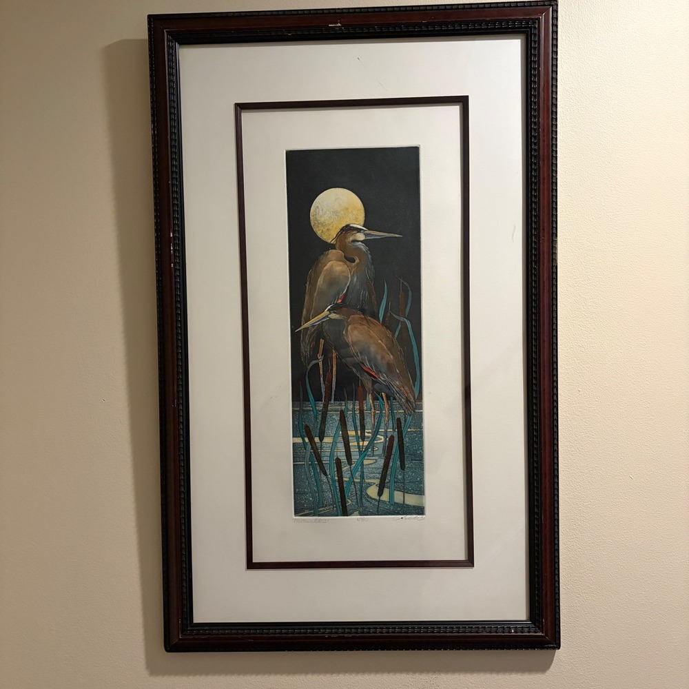 Beki Killorin Moonwatchers Signed Etching Heron Moon Art 4/350 approx 32x20